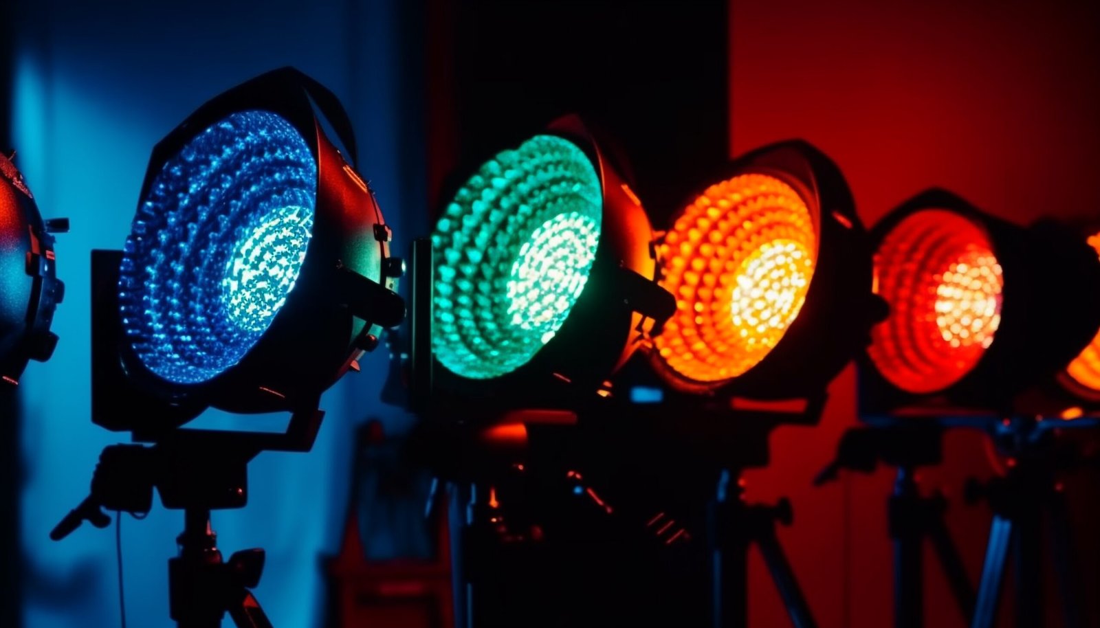 bright stage set illuminated by halogen lights generated by ai
